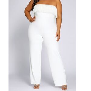 Fashion To Figure Sleeveless Ivory Jumpsuit w Fringe and Wide Leg Sz XL